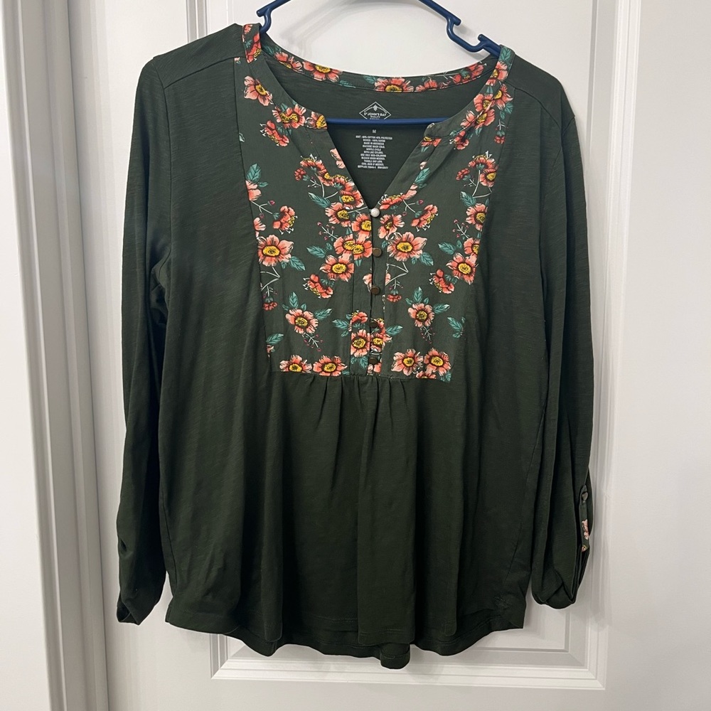 Floral and green 3/4 sleeve shirt